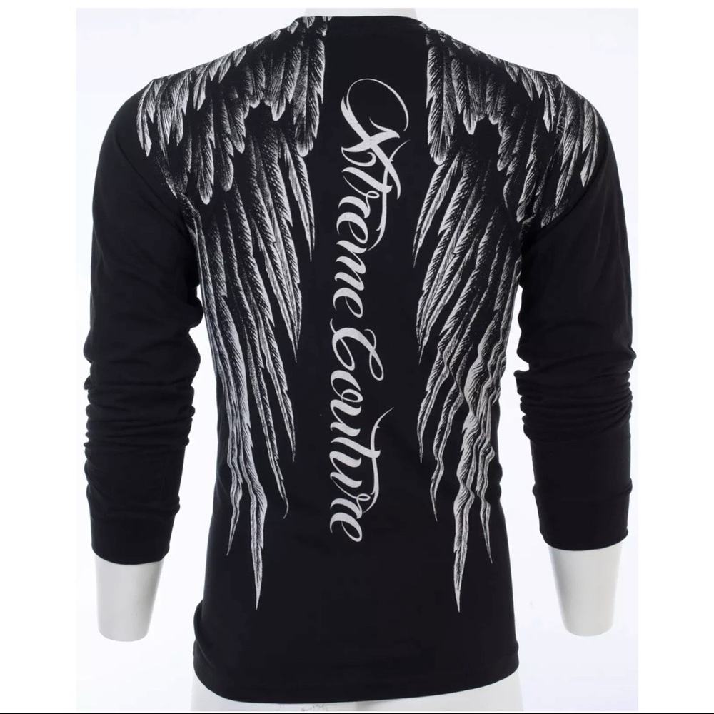 Xtreme Couture AFFLICTION Men's Long Sleeve Shirt AEROSMITH Biker Black - Picture 5 of 8